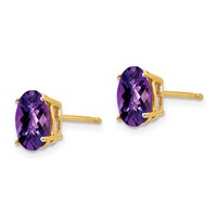 14K Yellow Gold 8x 6mm Oval Amethyst Checker Earrings view 2