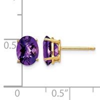 14K Yellow Gold 8x 6mm Oval Amethyst Checker Earrings view 4