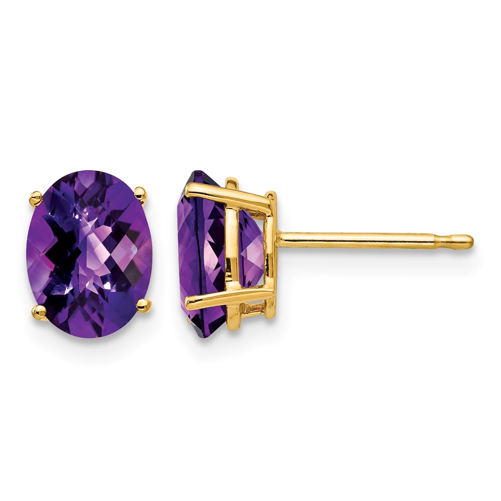 14K Yellow Gold 8x 6mm Oval Amethyst Checker Earrings