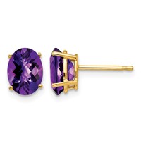 14K Yellow Gold 8x 6mm Oval Amethyst Checker Earrings view 1