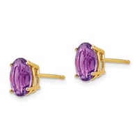14K Yellow Gold 8x6mm Oval Amethyst Post Earrings view 2