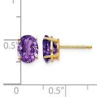 14K Yellow Gold 8x6mm Oval Amethyst Post Earrings view 4
