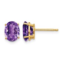 14K Yellow Gold 8x6mm Oval Amethyst Post Earrings view 1