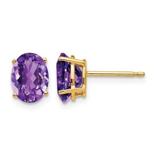 14K Yellow Gold 8x 6mm Oval Amethyst Post Earrings