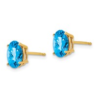 14K Yellow Gold 8x6mm Oval Checker-cut Blue Topaz Post Earrings view 2