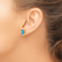 14K Yellow Gold 8x6mm Oval Checker-cut Blue Topaz Post Earrings view 3