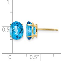 14K Yellow Gold 8x6mm Oval Checker-cut Blue Topaz Post Earrings view 4