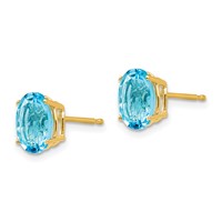 14K 8x6mm Oval Blue Topaz Post Earrings view 2