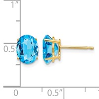 14K 8x6mm Oval Blue Topaz Post Earrings view 4