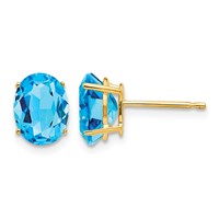 14K 8x6mm Oval Blue Topaz Post Earrings view 1