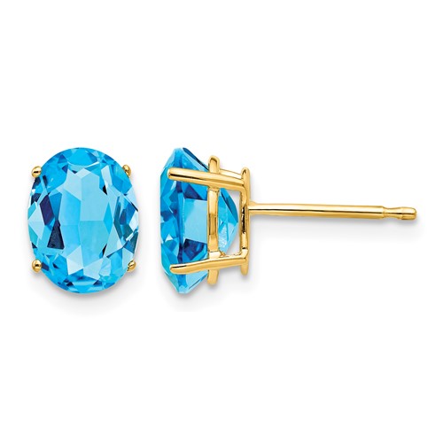 14K Yellow Gold 8x 6mm Oval Blue Topaz Post Earrings