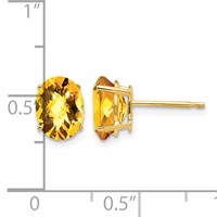 14K Yellow Gold 8x 6mm Oval Checker-cut Citrine Post Earrings view 4