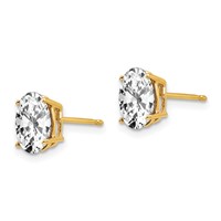 14K Yellow Gold 8x6mm Oval Cubic Zirconia Post Earrings view 2