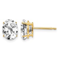 14K Yellow Gold 8x6mm Oval Cubic Zirconia Post Earrings view 1