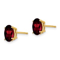 14K Yellow Gold 8x 6mm Oval Garnet Post Earrings view 2