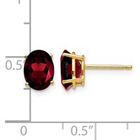 14K Yellow Gold 8x 6mm Oval Garnet Post Earrings view 4