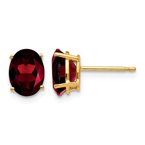 14K Yellow Gold 8x 6mm Oval Garnet Post Earrings