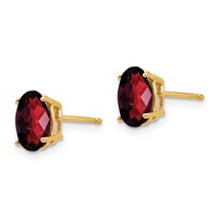 14K Yellow Gold 8x 6mm Oval Checker-cut Garnet Post Earrings view 2