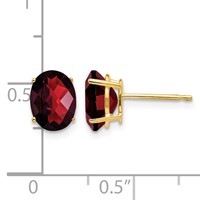 14K Yellow Gold 8x 6mm Oval Checker-cut Garnet Post Earrings view 4