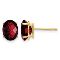 14K Yellow Gold 8x 6mm Oval Checker-cut Garnet Post Earrings view 1