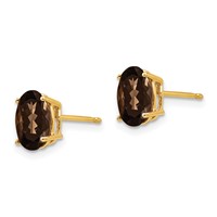 14K Yellow Gold 8x 6mm Oval Smoky Quartz Post Earrings view 2