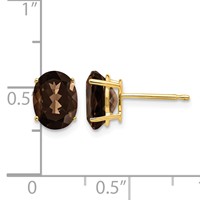 14K Yellow Gold 8x 6mm Oval Smoky Quartz Post Earrings view 4