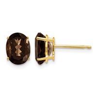 14K Yellow Gold 8x 6mm Oval Smoky Quartz Post Earrings view 1