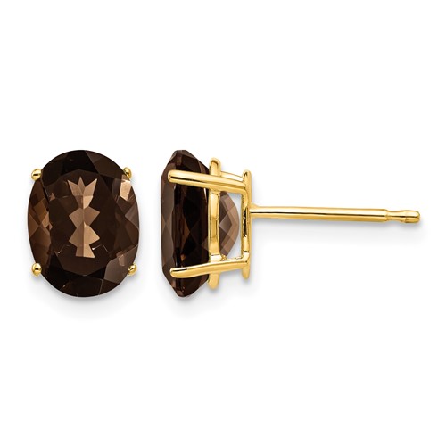 14K Yellow Gold 8x 6mm Oval Smoky Quartz Post Earrings