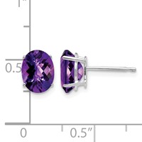 14K White Gold 8x 6mm Oval Amethyst Checker Earrings view 4
