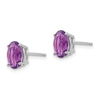 14K White Gold 8x 6mm Oval Amethyst Post Earrings view 2
