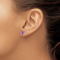 14K White Gold 8x 6mm Oval Amethyst Post Earrings view 3