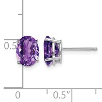 14K White Gold 8x 6mm Oval Amethyst Post Earrings view 4
