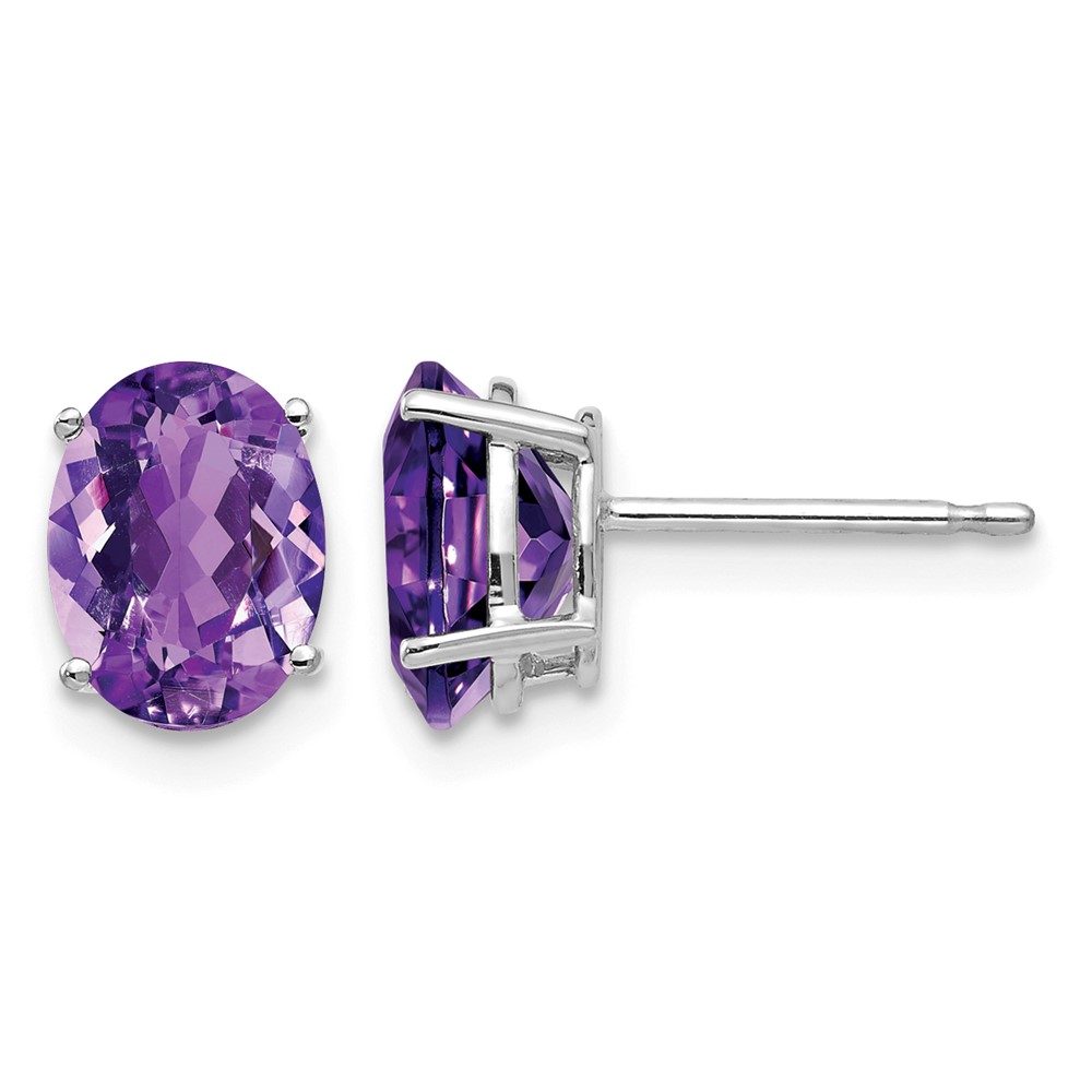 14K White Gold 8x 6mm Oval Amethyst Post Earrings
