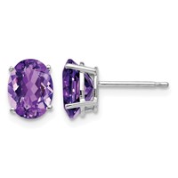 14K White Gold 8x 6mm Oval Amethyst Post Earrings view 1