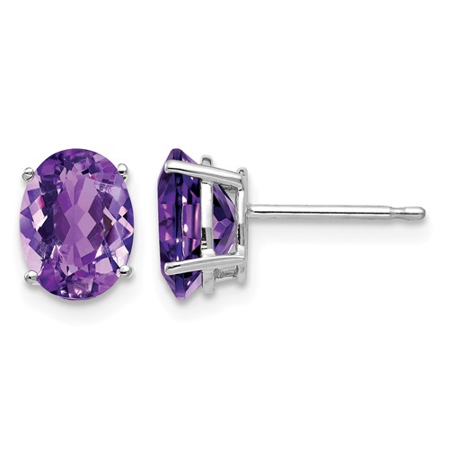 14K White Gold 8x 6mm Oval Amethyst Post Earrings