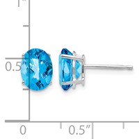 14K White Gold 8x 6mm Oval Checker-cut Blue Topaz Post Earrings view 4