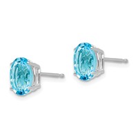 14K White Gold 8x 6mm Oval Blue Topaz Post Earrings view 2
