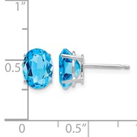 14K White Gold 8x 6mm Oval Blue Topaz Post Earrings view 4