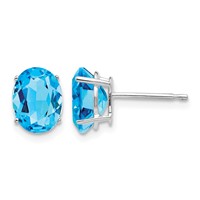 14K White Gold 8x 6mm Oval Blue Topaz Post Earrings view 1