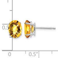14K White Gold 8x 6mm Oval Checker-cut Citrine Post Earrings view 4