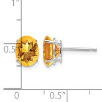 14K White Gold 8x 6mm Oval Citrine Post Earrings view 4