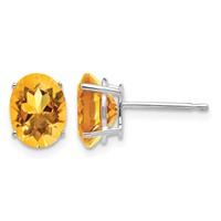 14K White Gold 8x 6mm Oval Citrine Post Earrings view 1