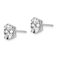 14K White Gold 8x 6mm Oval Cubic Zirconia Post Earrings view 2