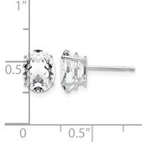 14K White Gold 8x 6mm Oval Cubic Zirconia Post Earrings view 4