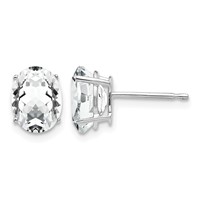 14K White Gold 8x 6mm Oval Cubic Zirconia Post Earrings view 1