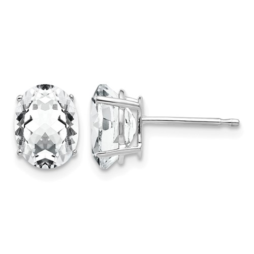 14K White Gold 8x 6mm Oval Cubic Zirconia Post Earrings