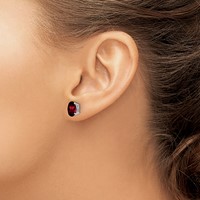 14K White Gold 8x6mm Oval Garnet Post Earrings view 3