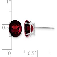 14K White Gold 8x6mm Oval Garnet Post Earrings view 4