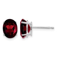 14K White Gold 8x6mm Oval Garnet Post Earrings view 1
