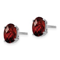 14K White Gold 8x6mm Oval Checker-cut Garnet Post Earrings view 2